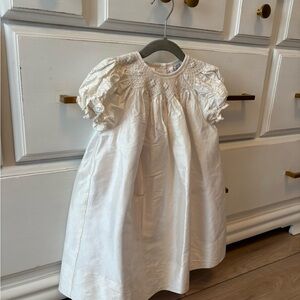 Heirloom Girls' Formal Baptism Dress with Smocked Yoke Made of Pure Silk